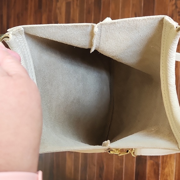 Pebbled Leather Chic Cream Ring Handle Foldover Clutch